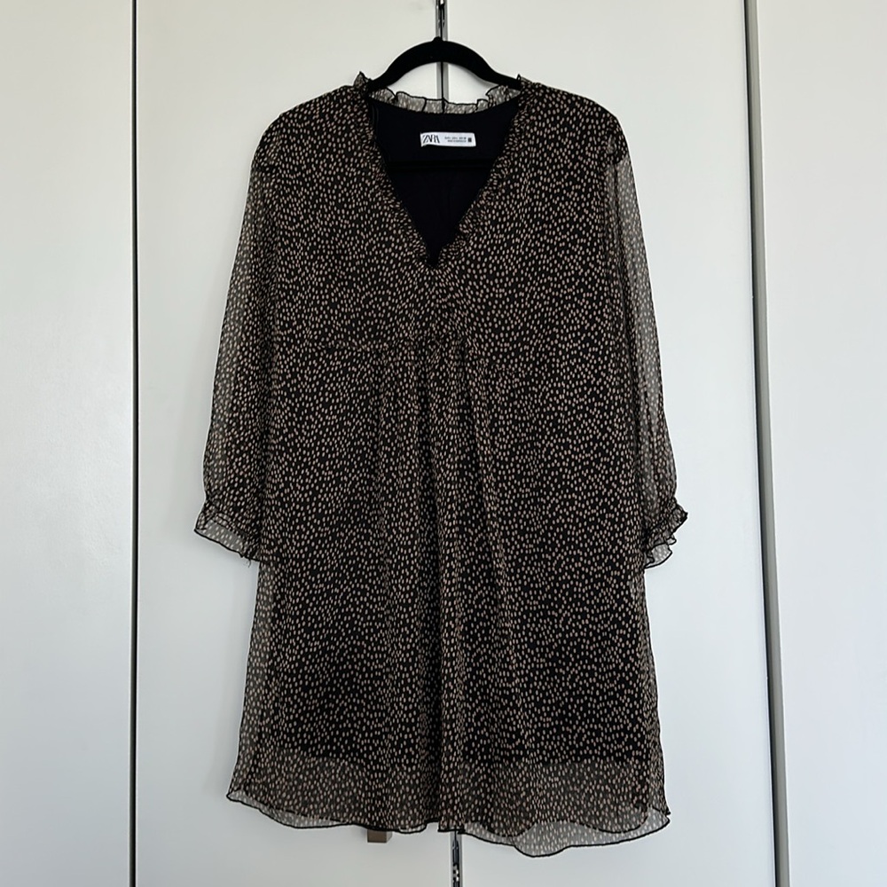 Zara Brown and Cream Polka Dot Blouse